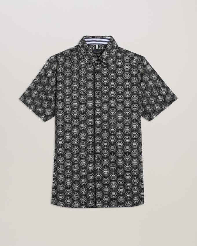 Chemises Ted Baker Short Sleeve Circle Geometric Noir Homme | WGM-26789446